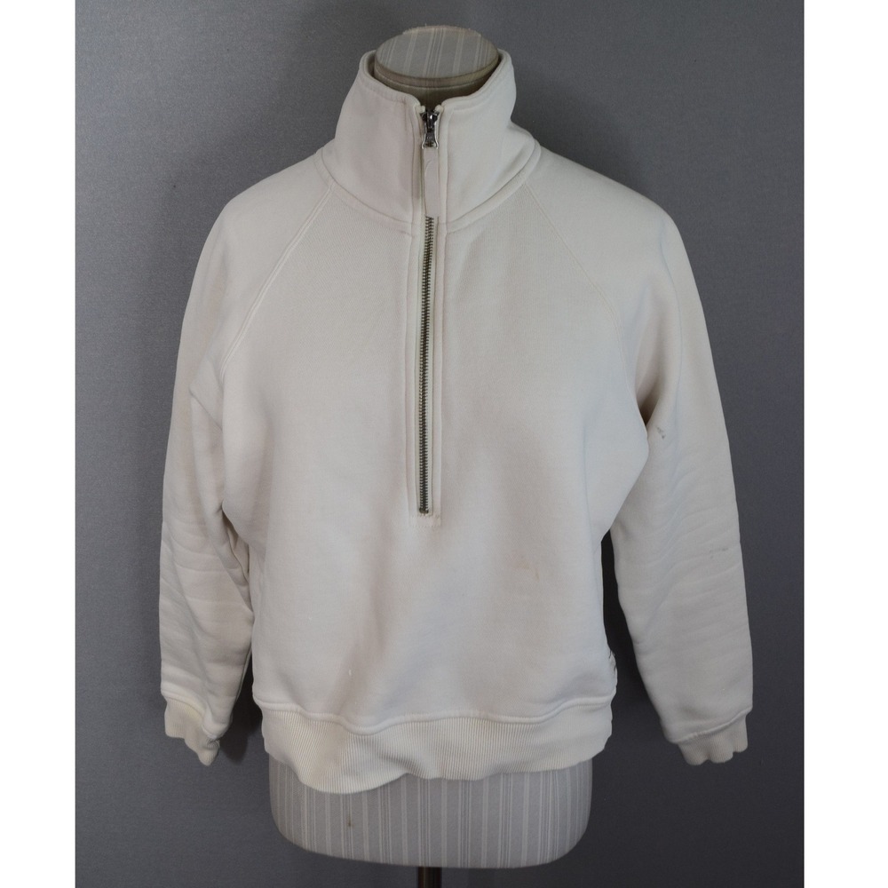 Vuori Restore 1/2 Zip XS Cream White Fleece Pullover Womens Sweatshirt FLAWS